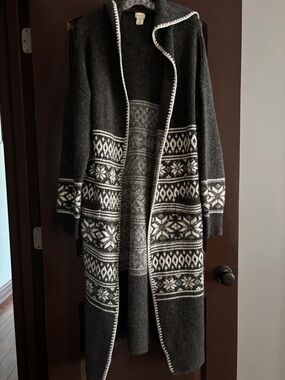 Cozy Grey & White Long Hooded Cardigan Sweater